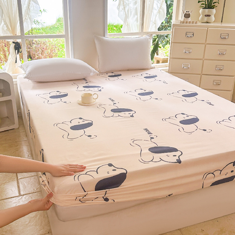 Cartoon Print Fresh Style Fitted Sheet for Student Dormitory, Winter Simple Bed Cover, Skin-Friendly Mattress Protector, Dustproof Single Piece