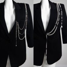 欧美跨境创意仿珍珠串珠流苏胸针挂链 时尚ins星形链条别针衣饰链