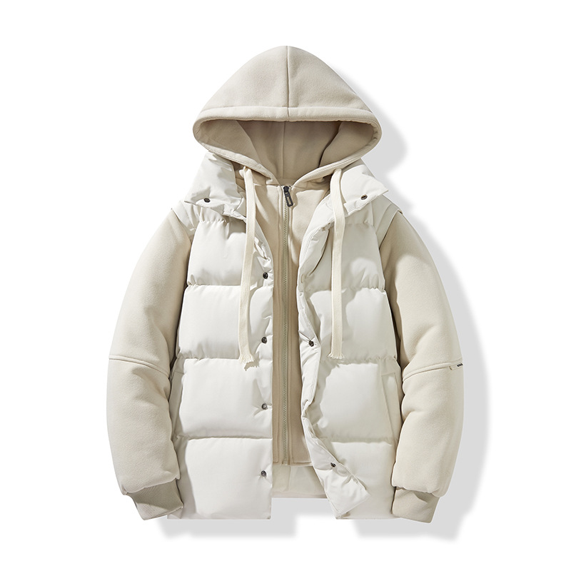 Fake Two-piece Padded Jacket Men's Loose Padded Jacket Loose Casual Hooded Padded Jacket_viptrois.com