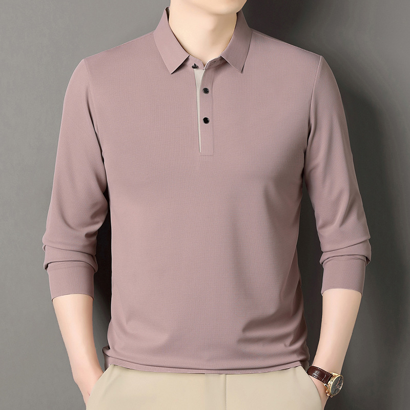 無痕長袖poloシャツ男性新品質中年襟メンズビジネスカジュアルお父さん長袖tシャツ|undefined