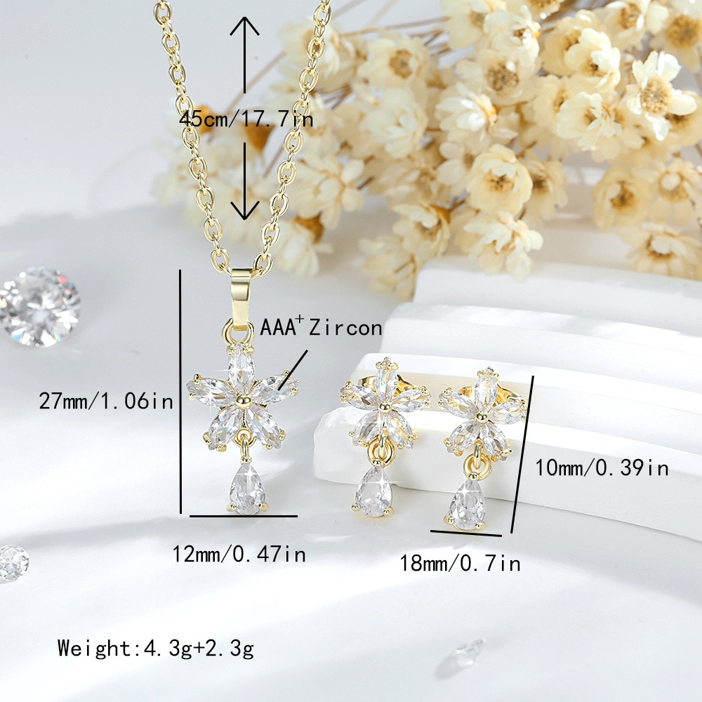 Nicho de moda floral gota de zircon colgante conjunto de joyería cobre exquisito oro 14K collar pendientes de color para mujeres image 5