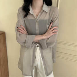 夏季韩版宽松长袖开衫外套女衬衫东南亚女装纯色薄款风衣防晒衣女