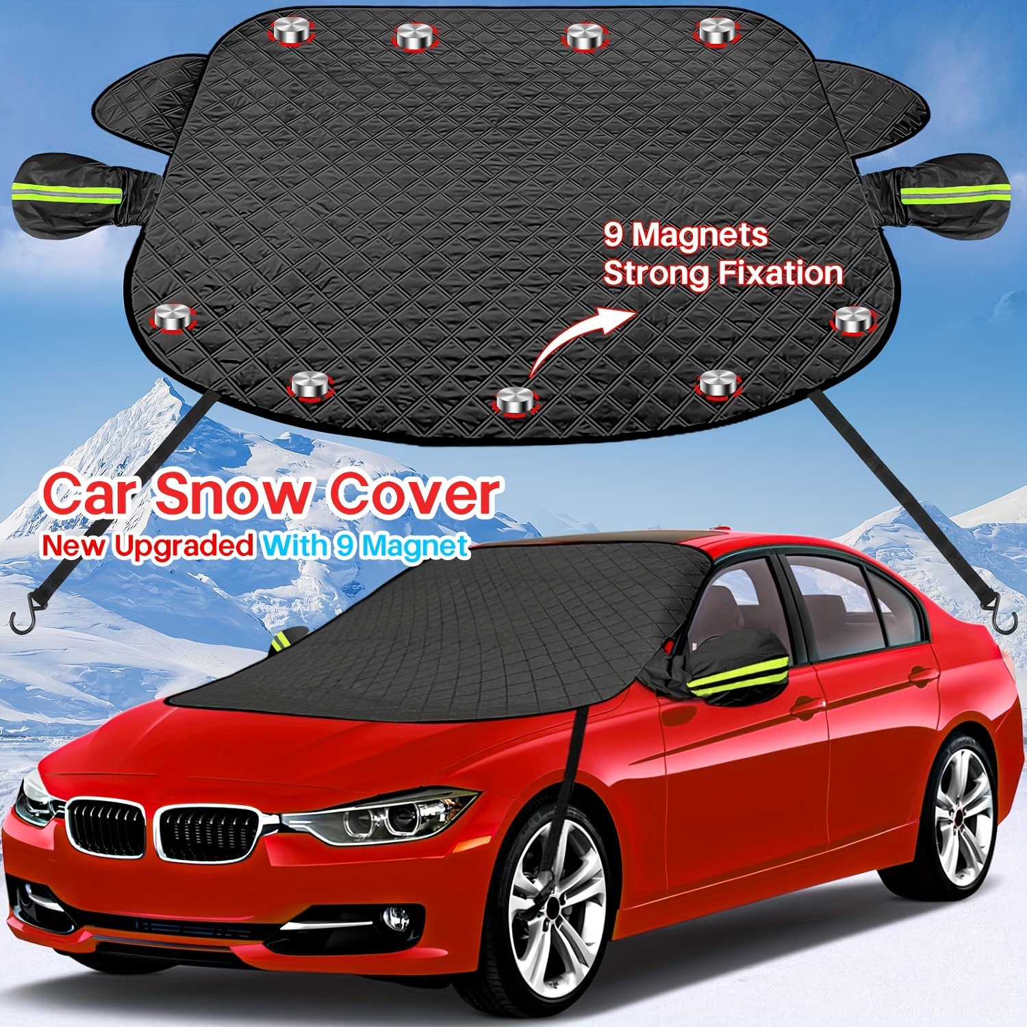 Front Car Snow Shield Winter 9 Magnet Snow Shield Car Enlarged and Thickeneded Windproof Snow Cover Car Cover to Cover Snow and Keep Warm