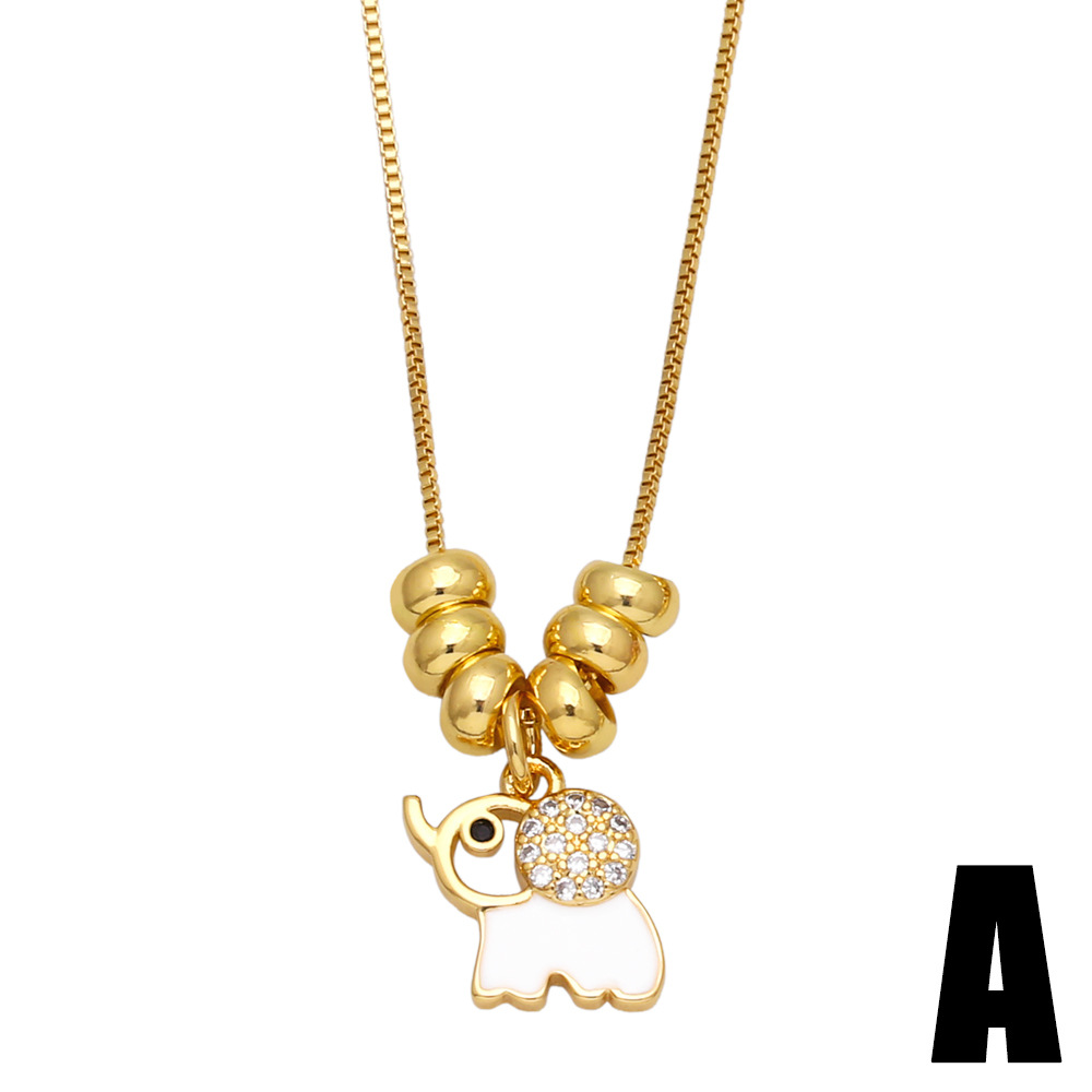 Fashion Simple Compact  Animal Cute Kitten Puppy Elephant  Pendant Zircon Copper Necklace