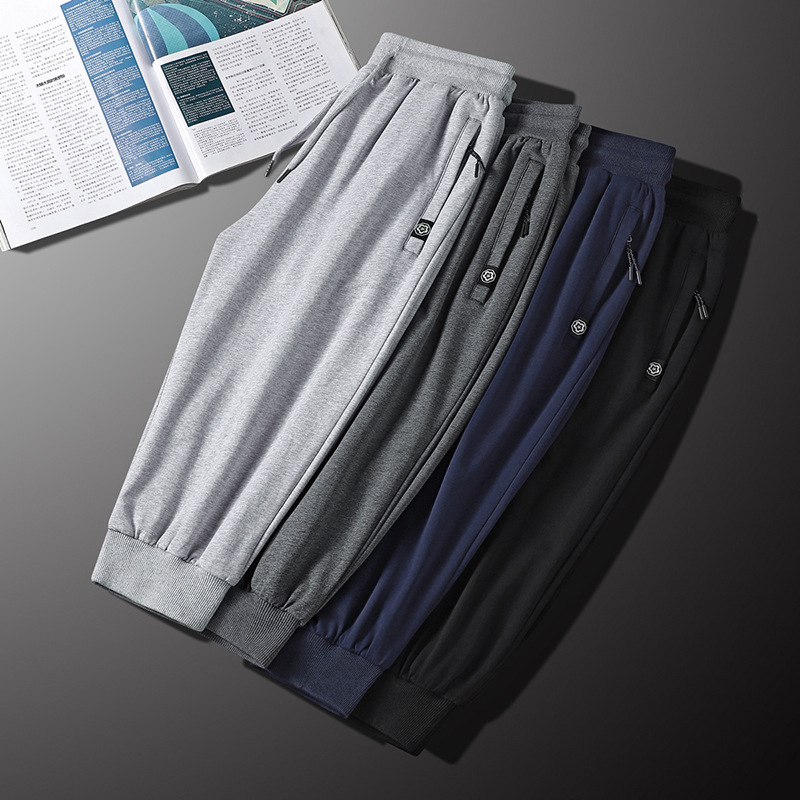 Cross-Border Foreign Trade Cropped Pants for Men, Summer Pure Cotton Thin Casual Sports Shorts for Men, Loose Large Size Mid-Pants