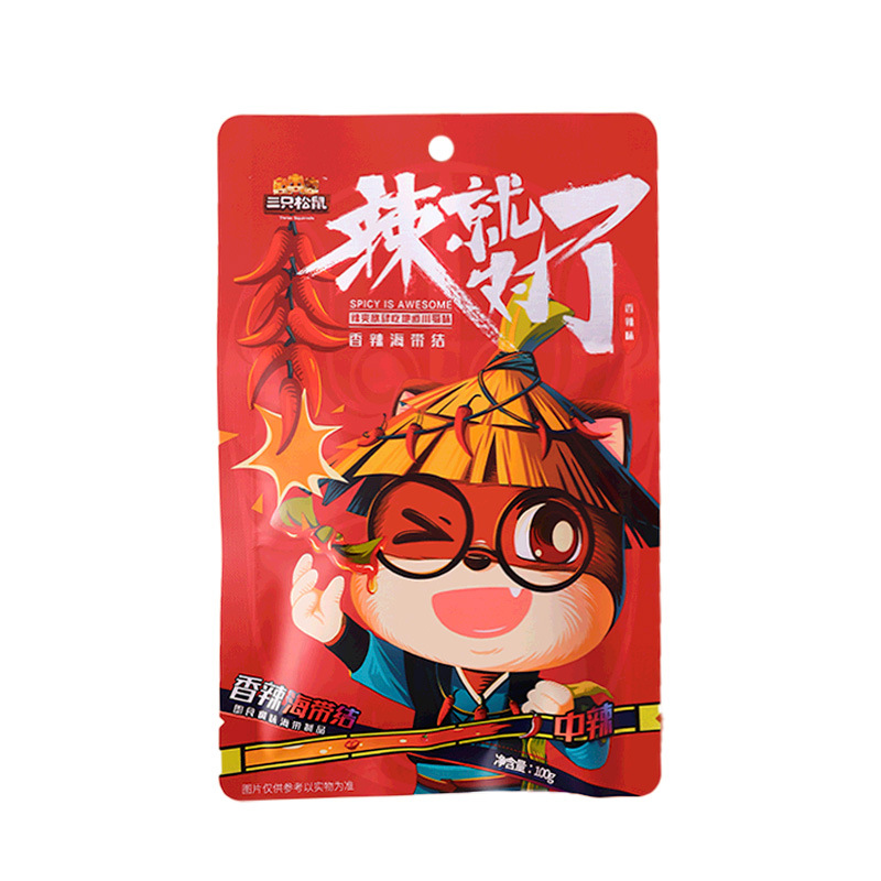 一件代發三隻松鼠海帶結100g袋裝香辣小零食品開袋即食下飯菜