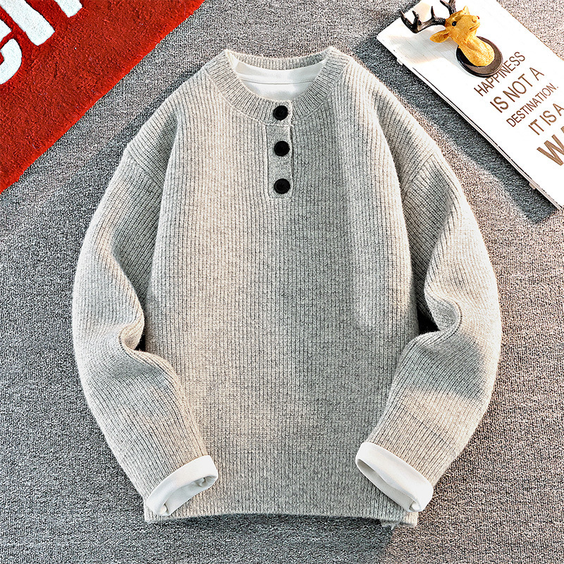Herren Oversize Strickpullover Aus Baumwollmix Rundhals Design_voghion.com