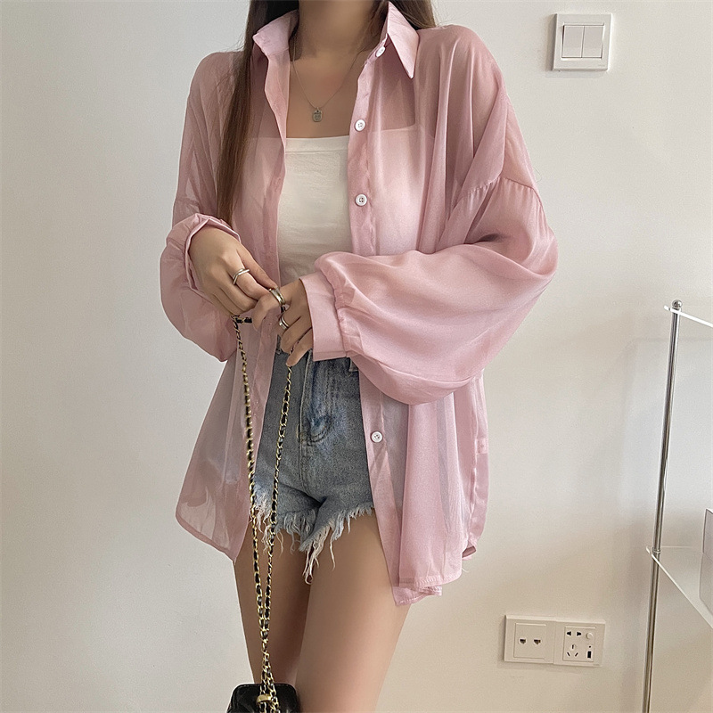 112g Weight Long Sleeve Sleeve Length Single Breasted Placket Type Shirtsleeve Sleeve Type Polyester, Chiffon Fabric Type Regular Top Length Cardigan Tops Type Holiday Occasion Shirt Collar Neckline Loose Fit Type Solid Color Pattern Summer, Spring Season Women's Gender Casual Style Wholesale Women's Casual Solid Color Long Sleeve Blouses 37