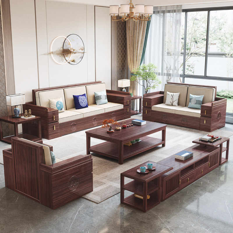Nuevo sofá de madera maciza de estilo chino, muebles de sala de estar modernos y simples, sofá de madera de almacenamiento de invierno y verano