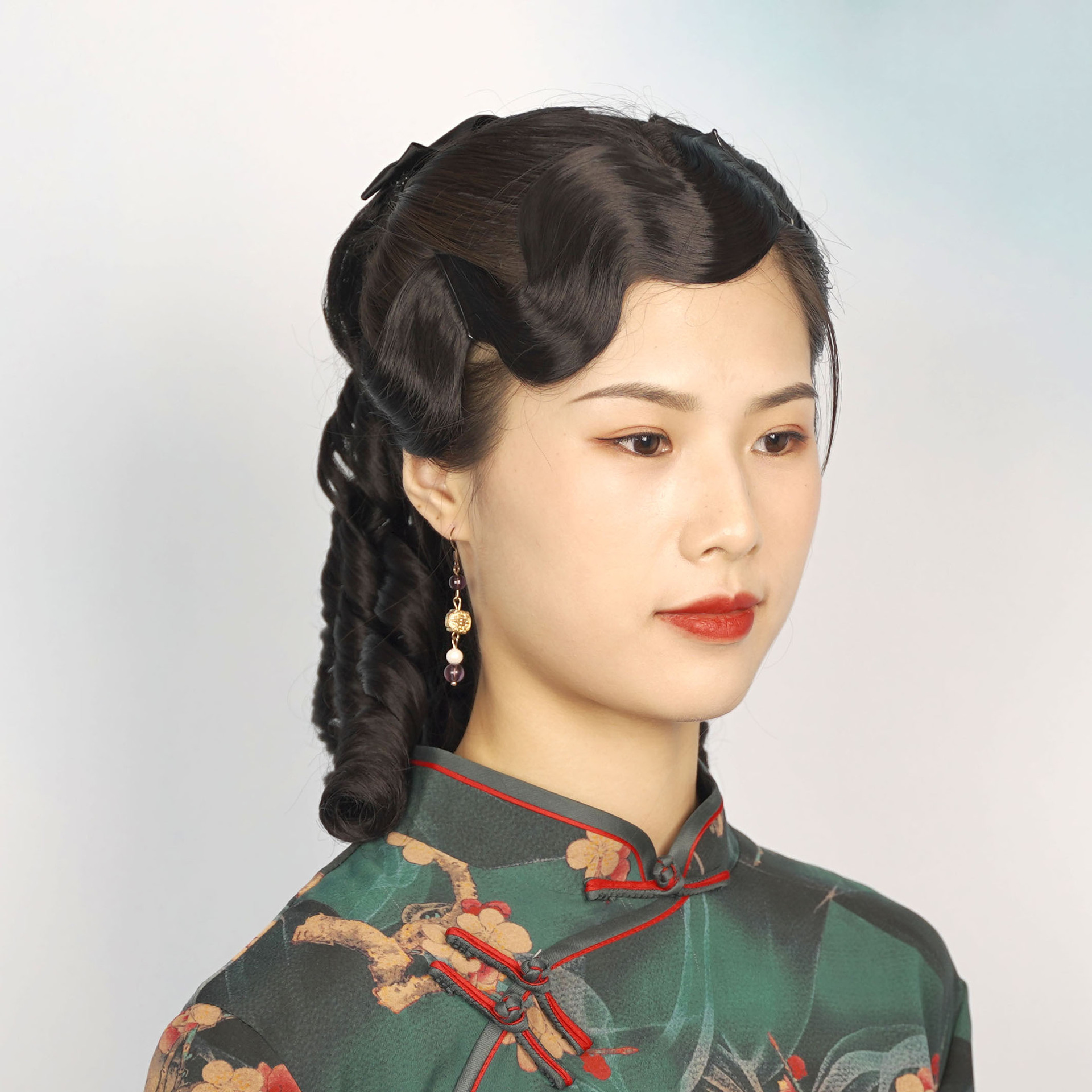 Princesa peluca rizado Cola de Caballo cheongsam antiguo traje peluca Cola de Caballo República de China Cine y Televisión retro danza Asociación peine Pelo Rizado cola de caballo