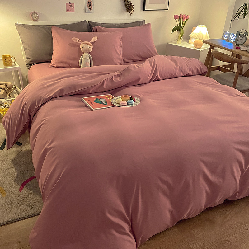 Solid Color Brushed Cotton Bedding Four-Piece Bed Sheet Wholesale Pillowcase Duvet Cover Plain Three-Piece Set Reactive_voghion.com