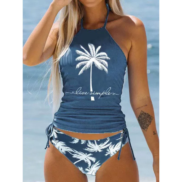 European and American Hot Swimwear Women's Sexy Printed Strap Split Bikini plus size Conservative Belly Covering Slim Beach Swimwear
