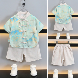 Boys' Hanfu suit 2025 New Children's Chinese Style Tang Suit Summer Baby's Ancient Short Sleeve Shorts Performance Clothes
