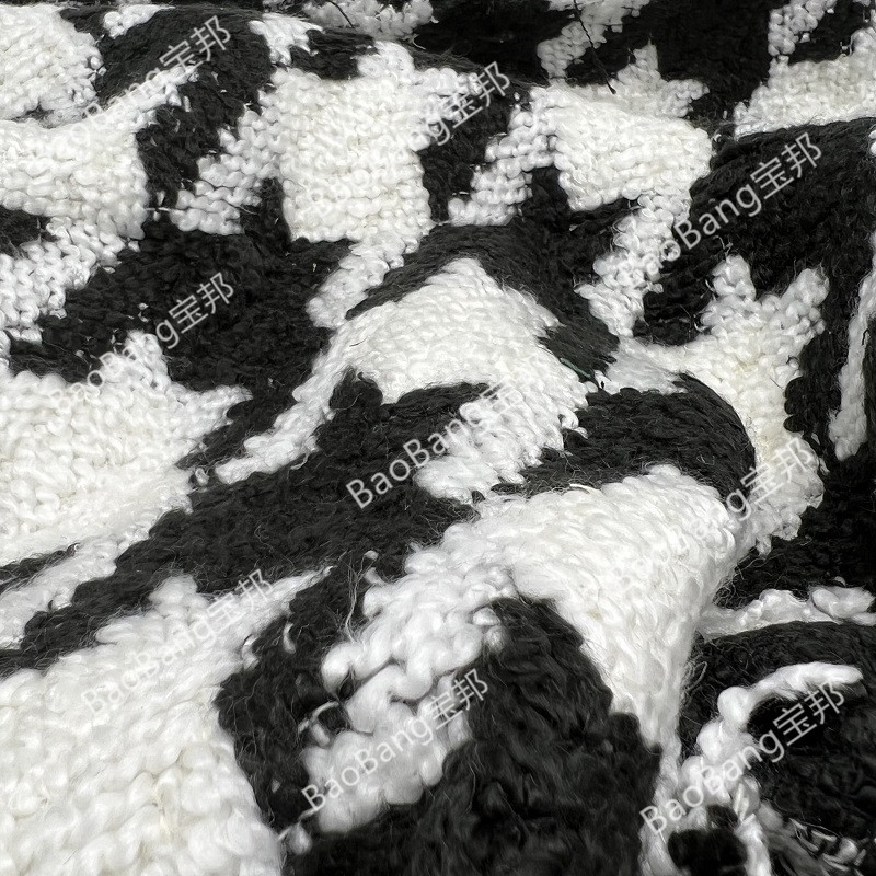 黑白大千鸟格，蓬松质感，适合外套和大衣，2022新品