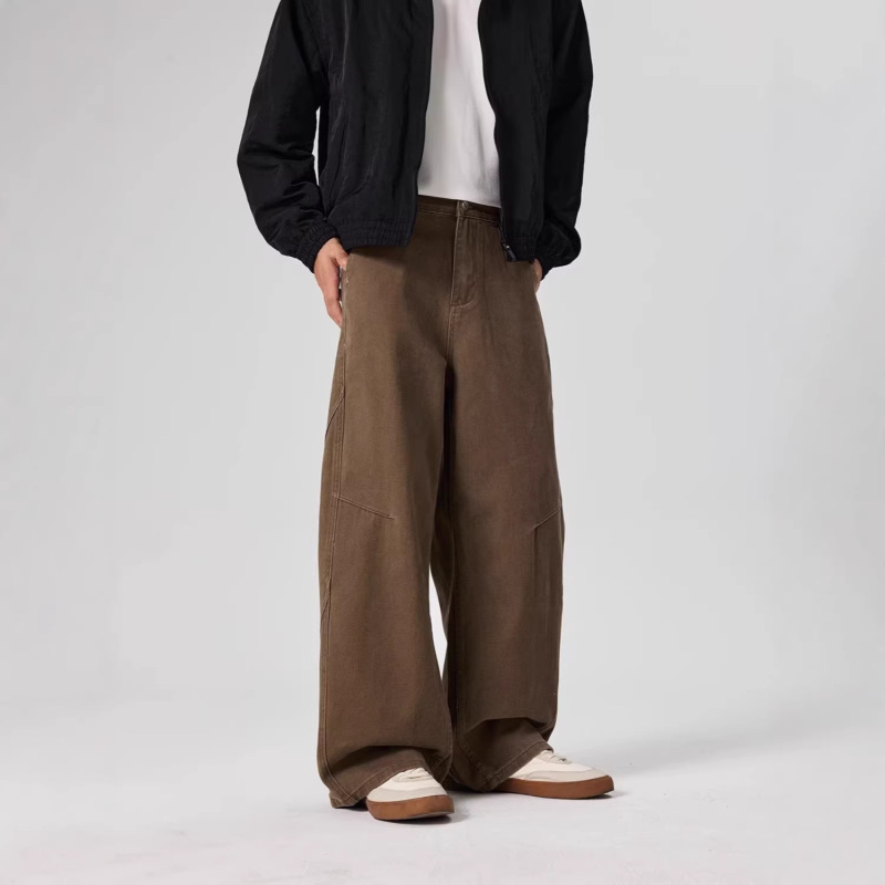 2025 Spring and Autumn New Melard Brown Coffee Color Wide-Leg Jeans for Men, American Style High-Waisted Loose Slimming Straight-Leg Pants 2025 Spring and Autumn New Melard Brown Coffee Color Wide-Leg Jeans for Men, American Style High-Waisted Loose Slimming Straight-Leg Pants