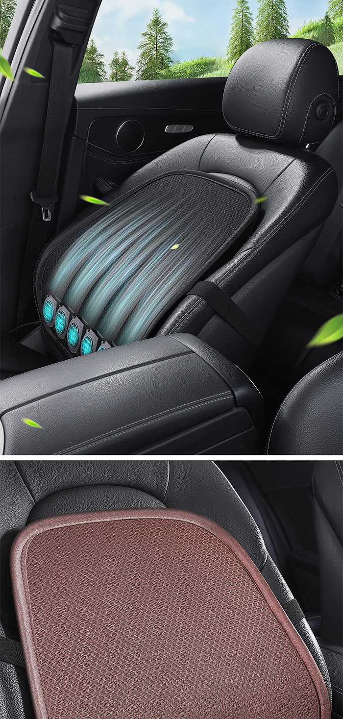 Car Lumbar Cushion with USB Adjustable Air Blowing Feature, Breathable Office Seat Backrest, Long Sitting Ventilation Lumbar Support