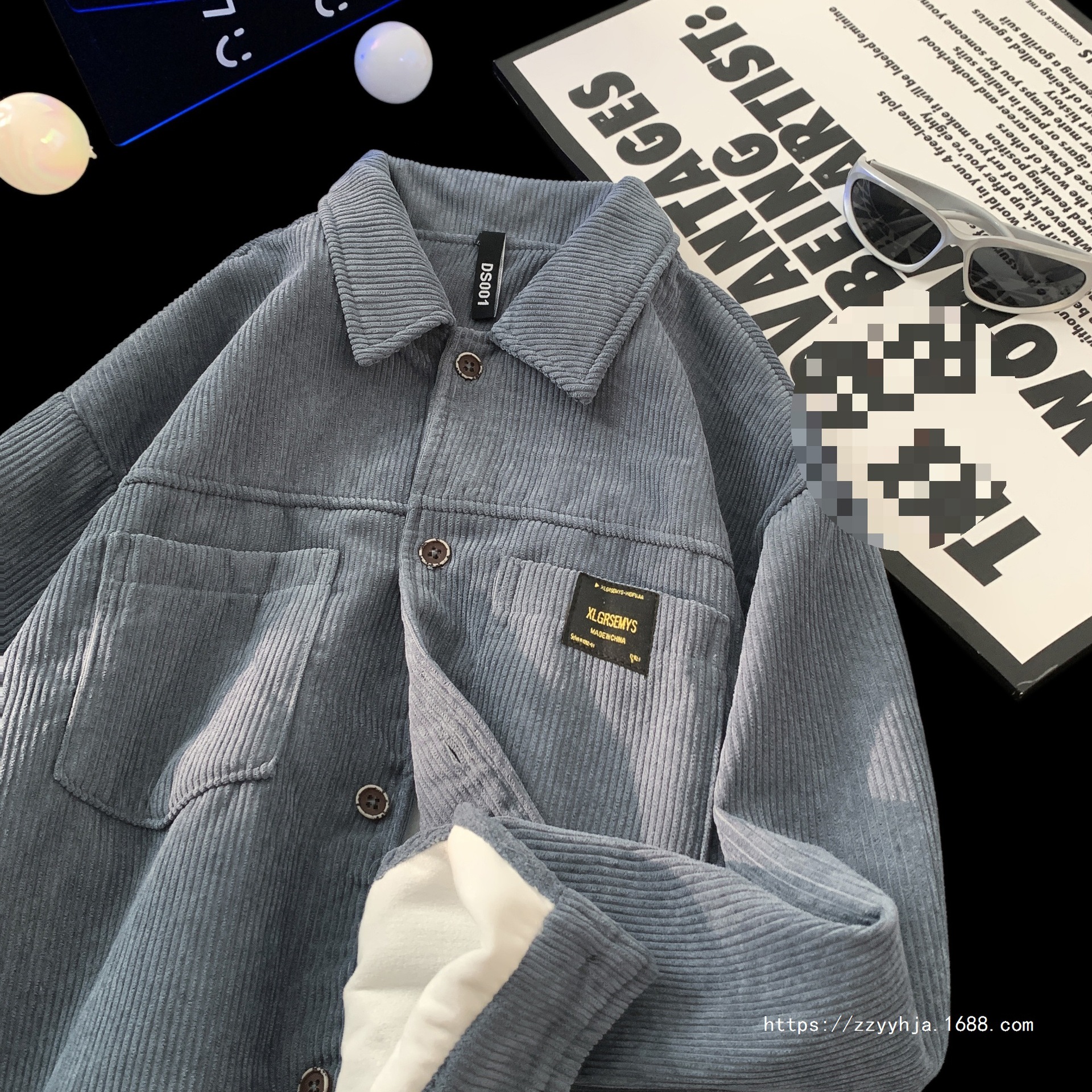 웨윤 코듀로이 긴팔 셔츠 재킷 남자 가을 겨울용 플러스 벨벳 두꺼워진 루즈 캐주얼 라펠