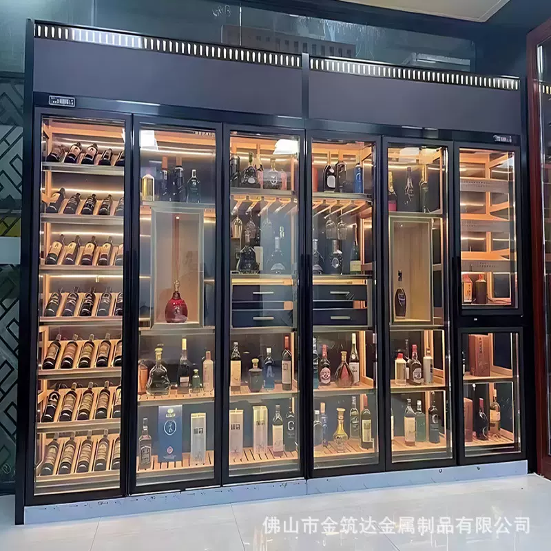 轻奢不锈钢酒柜展示柜金属柜红白酒恒温酒柜时尚酒吧会所餐厅酒柜