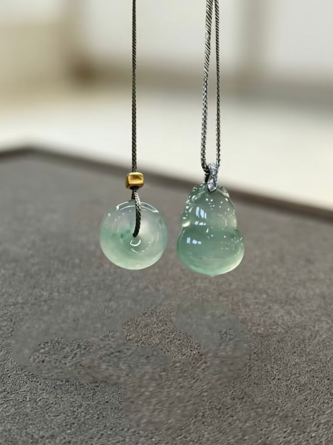 冰种飘花平安扣翡翠吊坠缅甸天然a货正品冰透葫芦玉坠子同料素件