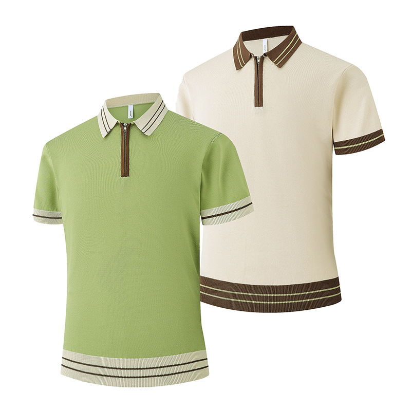 Polo camiseta de punto camiseta de manga corta hombre solapa media cremallera color viejo dinero viento camiseta de seda de hielo fábrica transfronteriza verano al por mayor