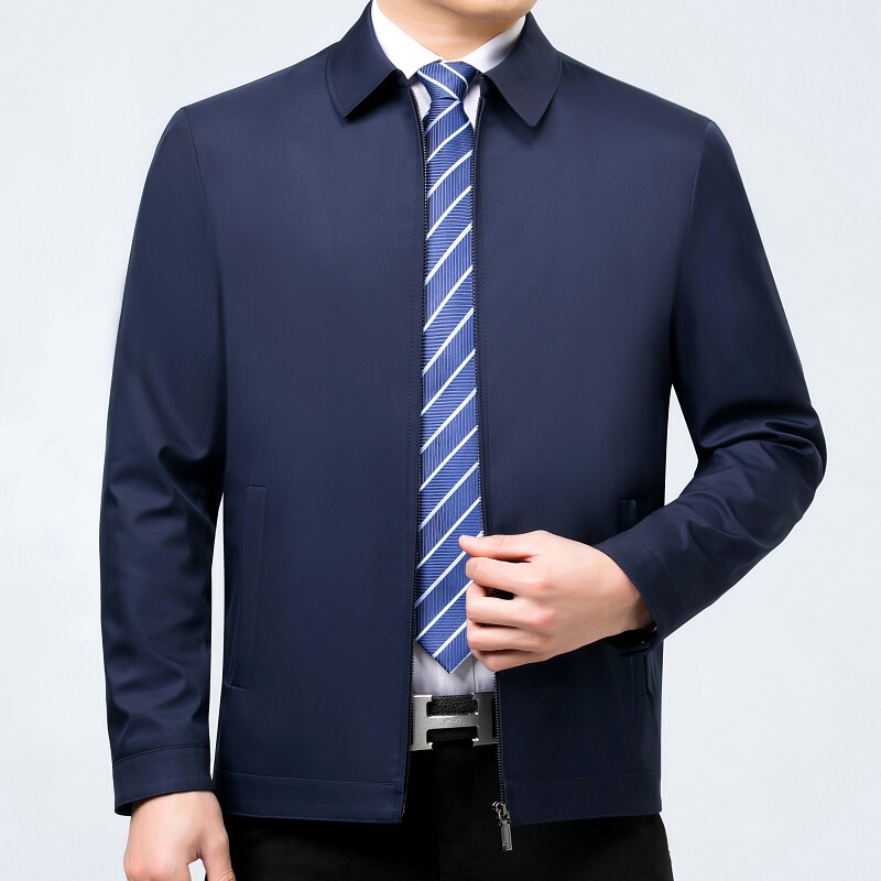 Mulberry Silk Jacket Men's Spring and Autum Middle-Aged and Elderly Thin Casual Lapel Jacket Loose Father Men's Business Jacket