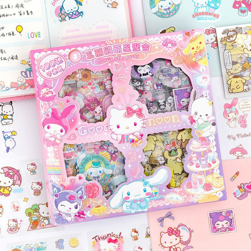 Набор милых мультяшных наклеек, 100 неповторяющихся канцелярских наклеек, креативный материал для детского и студенческого справочника «сделай сам»