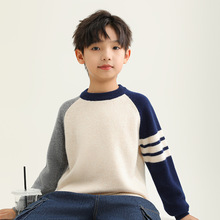 高端圆领儿童羊毛衫男女童装秋冬爆款毛衣宝宝套头拼色软糯打底衫