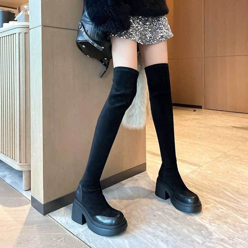 Super long over-the-knee boots Women's bag thigh slimming platform boots European and American fashion high heel high elastic thin boots Super long over-the-knee boots Women's bag thigh slimming platform boots European and American fashion high heel high elastic thin boots