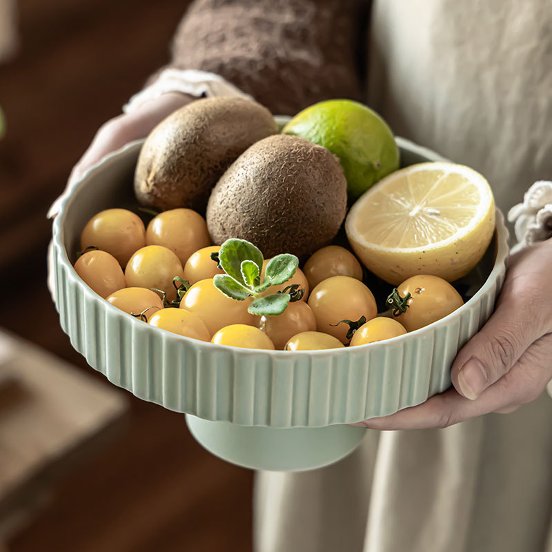Plato de frutas de cerámica para el hogar, bandeja de año nuevo, plato alto, plato de almacenamiento de bocadillos de frutas retro de alto valor, decoración de té de sala de estar