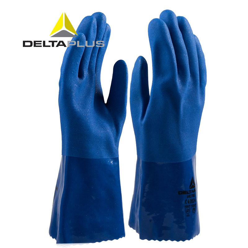 代尔塔 201780蓝色工作劳保耐酸碱 防滑PVC涂层防化 耐磨棉绒衬里