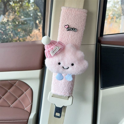 Seat Belt Protective Covers, Seat belt shoulder pad - pink-plush-shoulder-pads-pink-cloud-pink-hat