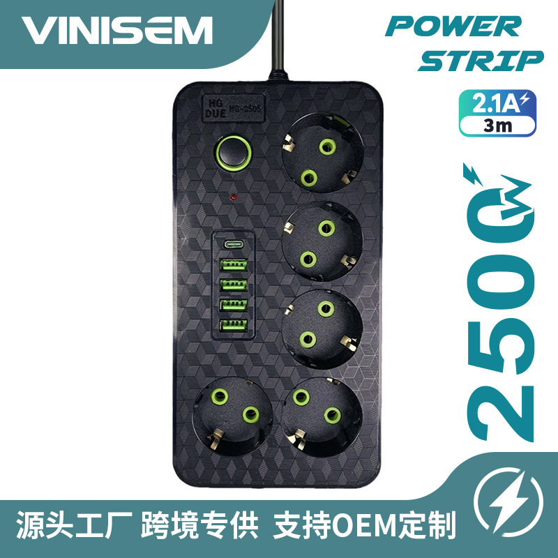 Protector contra sobretensiones de cable de extensión doméstico con tipo-C y USB de 3 m de longitud enchufe de comercio exterior transfronterizo