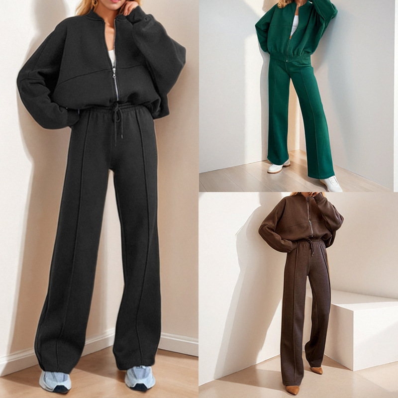 2026 Spring New Style Cross-Border European and American Women's Fashion Sportswear Solid Color Zipper Sweatshirt Fashion Set 2026 Spring New Style Cross-Border European and American Women's Fashion Sportswear Solid Color Zipper Sweatshirt Fashion Set