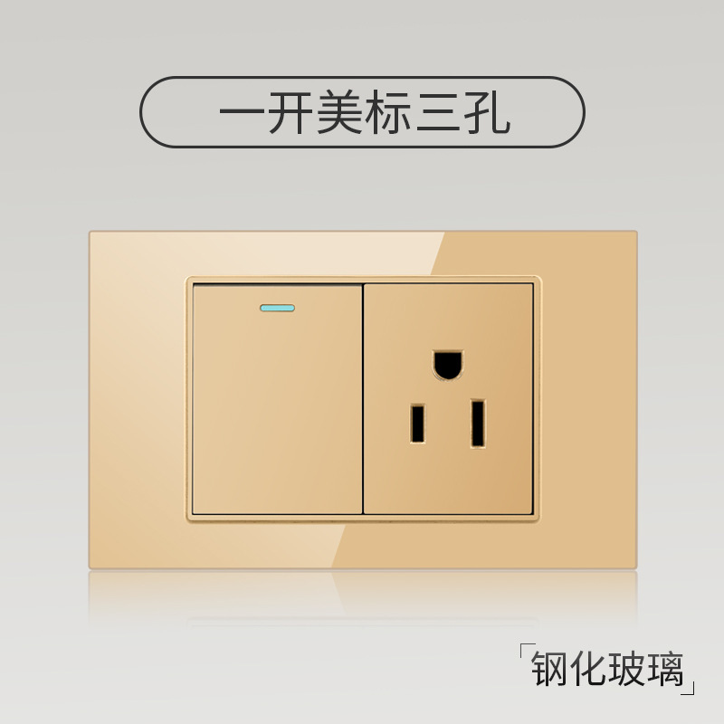 Taiwán estilo americano USB tipo-C interruptor de vidrio temperado dorado 118 tipo panel de toma de corriente de pared mexicana