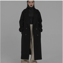 2024秋冬新款韩系赫本风长款大衣慵懒风西装式宽松毛呢百搭外套女