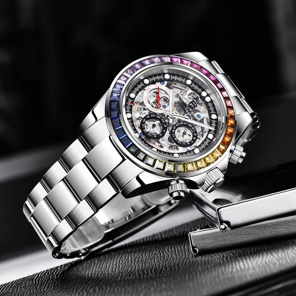 Bojiani PAGANI reloj de hombre multifuncional de seis pines reloj mecánico automático movimiento hueco reloj de acero inoxidable 1653