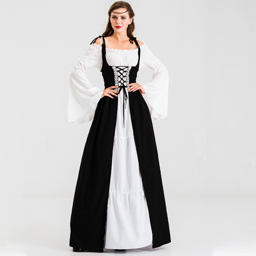 Halloween Costume Amazon European and American Collar Tied Waist Medieval Renaissance Retro Dress