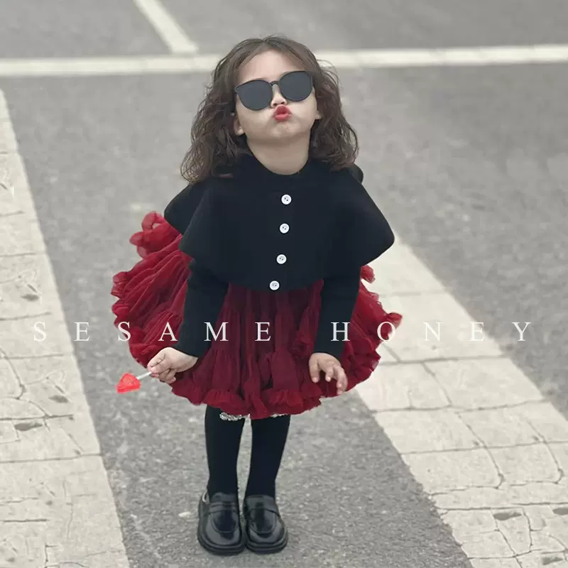 女童tutu裙秋冬季儿童红色公主裙女宝宝半身裙礼服纱裙子公主风