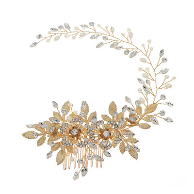 Europe and America Jewelry Hollow Flower Pearl Combs Retro golden have more cash than can be accounted for manual Hair band Xiu full dress Flaxen Hair Insert comb