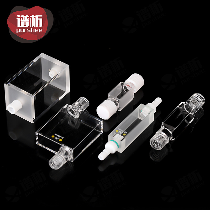 3.5ml石英荧光流动比色皿 粉融四通光透紫外10mm M6螺纹管流动池