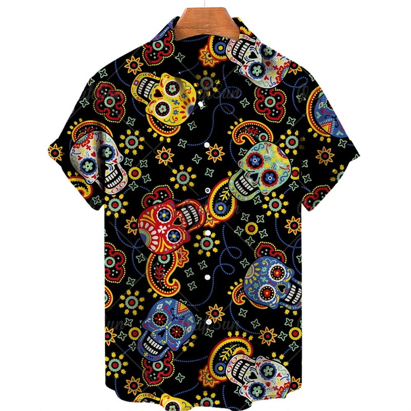 2025 3D Printed Skull Pattern Men's Shirt Hawaiian Retro Casual Loose Shirt