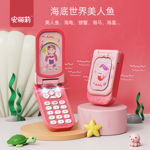 Children's toy mobile phone flip cover rotating design English learning music early education enlightenment puzzle simulation baby phone
