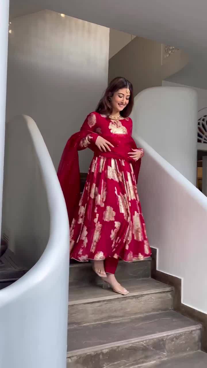Women's Indian Ethnic Slim Dress - Elegant Long Floral Dress_voghion.com