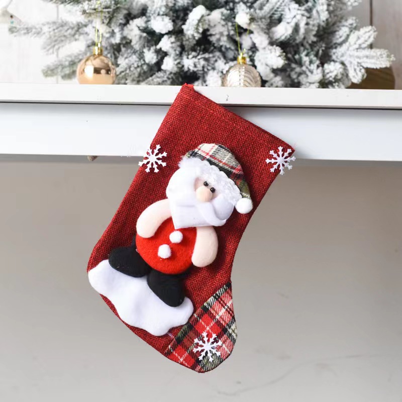 Grandes calcetines de muñeca de Navidad a cuadros decoración de Navidad niños bolsa de regalo dulces calcetines bolsa de regalo