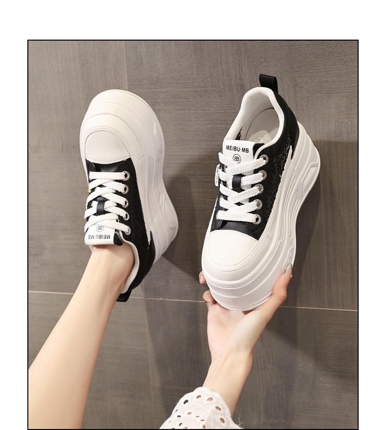 Giày sneaker nữ đế dày lưới mỏng mùa hè, tăng chiều cao bên trong, đính đá rhinestone — màu đen chi tiết 13