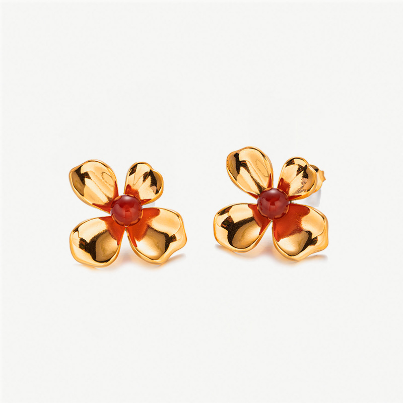 Taina Amazon orejetas de acero inoxidable flores de titanio anillo de piedra natural joyería de moda viajes