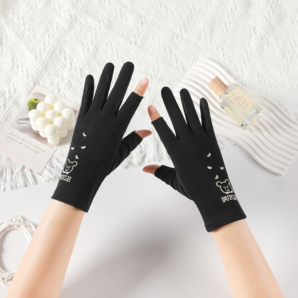 Guantes de protección solar de verano para mujer delgada primavera y otoño ciclismo a prueba de rayos UV transpirable antideslizante expuesto guantes de dos dedos