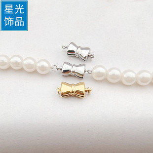 Factory Supply Stainless Steel Color-Preserving Necklace Buckle Head Double-Sided Bow Stick Buckle Pearl Necklace Jewelry Buckle Bracelet Buckle