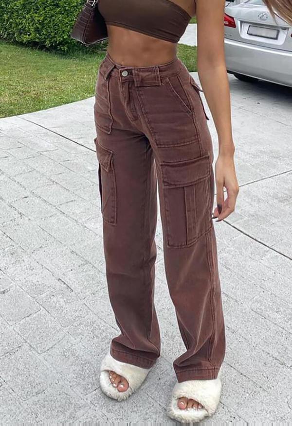 Bellows Pocket Loose High Waist Straight Jeans - Pants - Uniqistic.com