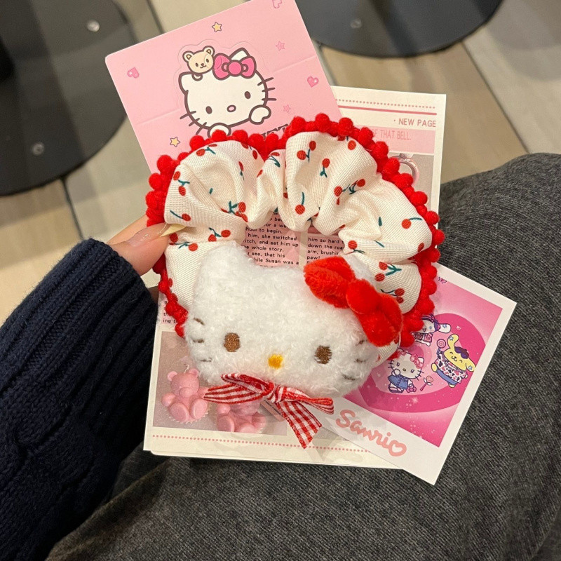 可爱红格子蝴蝶结猫发圈软妹毛茸茸卡通发绳秋冬百搭马尾发饰|undefined